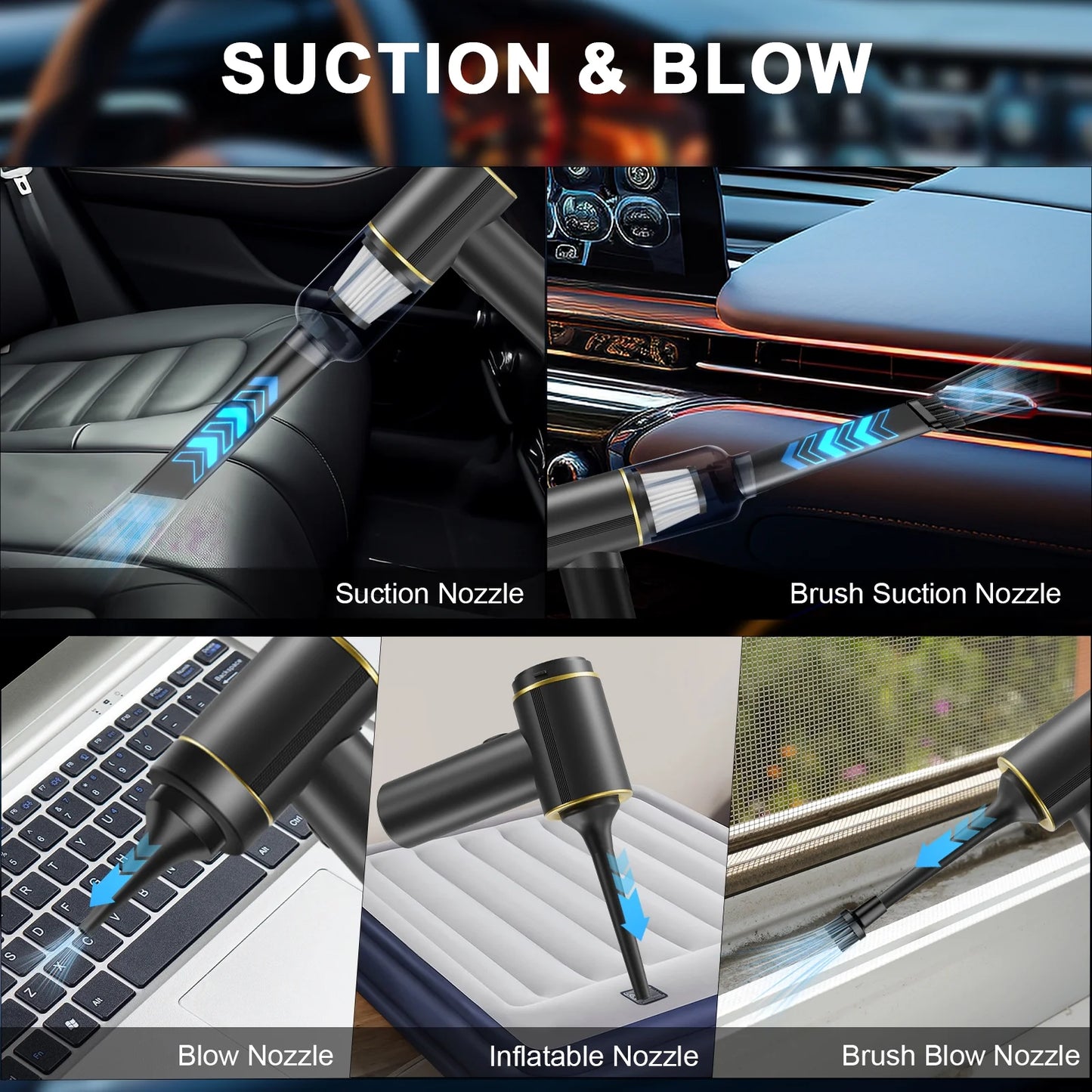 Handheld 9000Pa Car & Home Vacuum Cleaner with Multi-Nozzles for Car, Pet, Office, Home Cleaning
